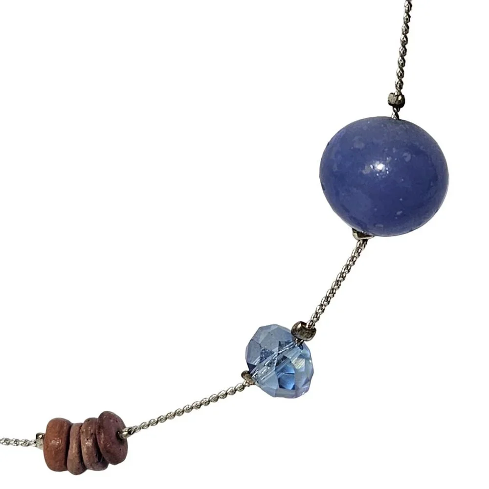 Vintage Boho Beaded Necklace Blue Clear Beads Retro Fashion Jewelry Women